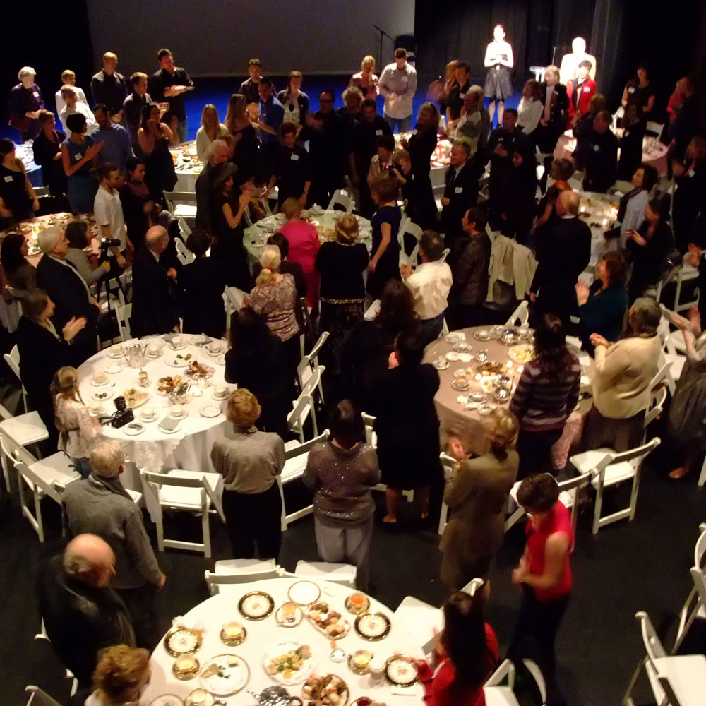 overhead shot of people attending an event in the Faris Family Studio
