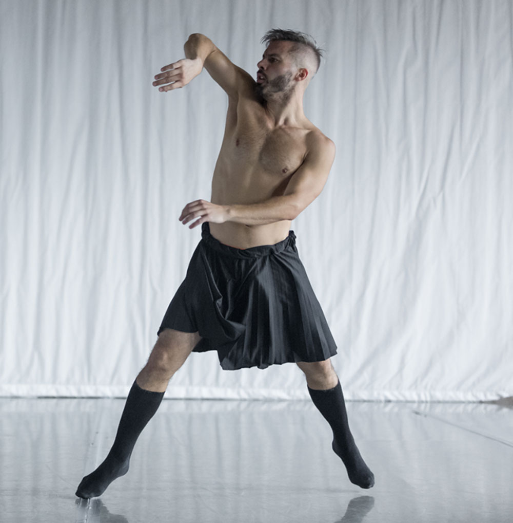 Dance artist Josh Beamish mid rehearsal